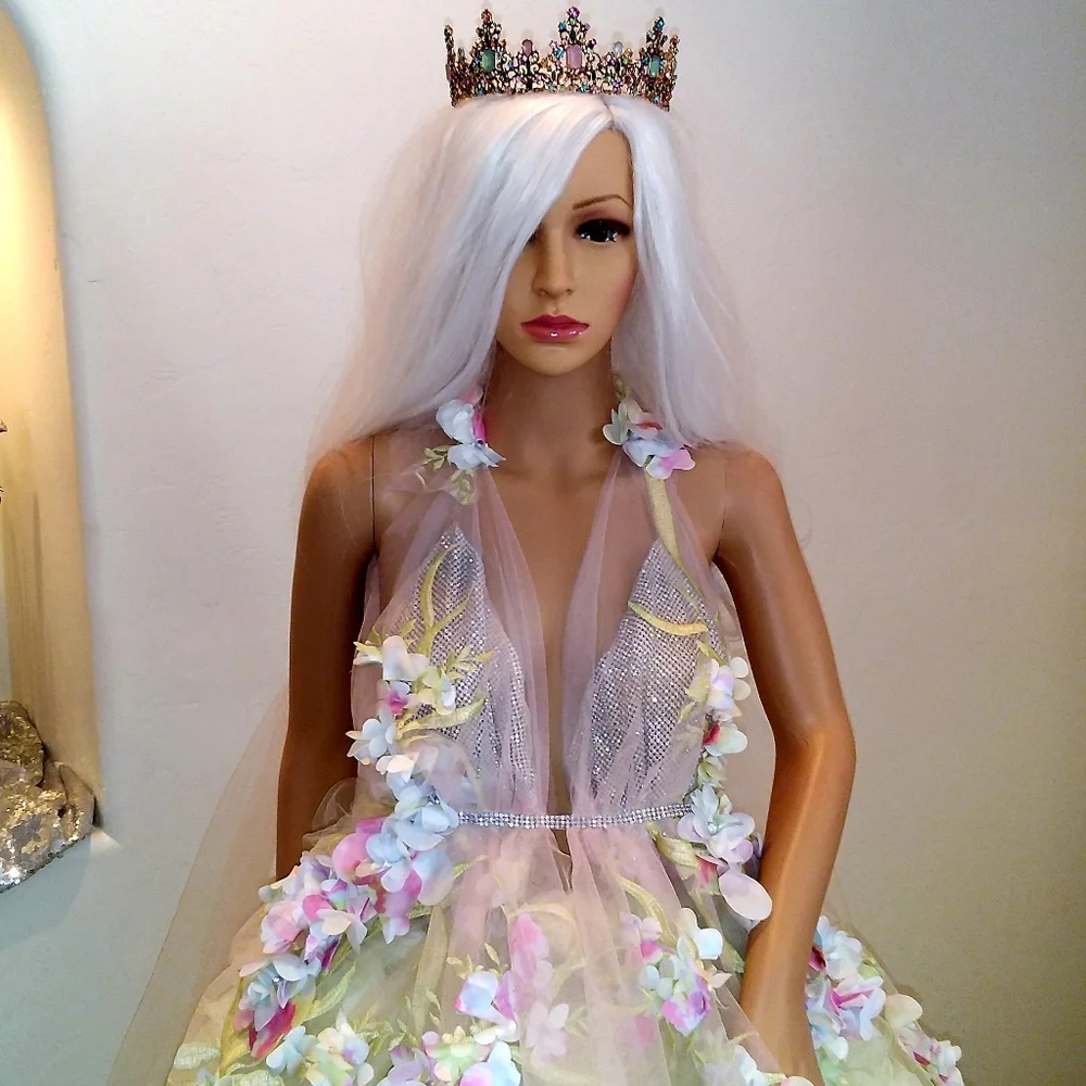 SAMPLE GOWN-HYACINTH Watercolor Rainbow Flower Woodland Princess Bridal Gown Set - Picture 10 of 13